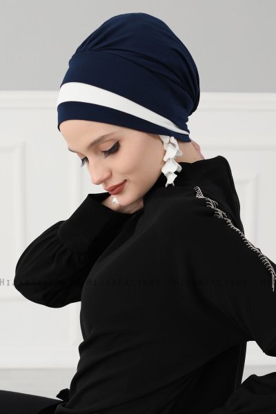 Elsa - Marineblauw & Creme Katoen Turban