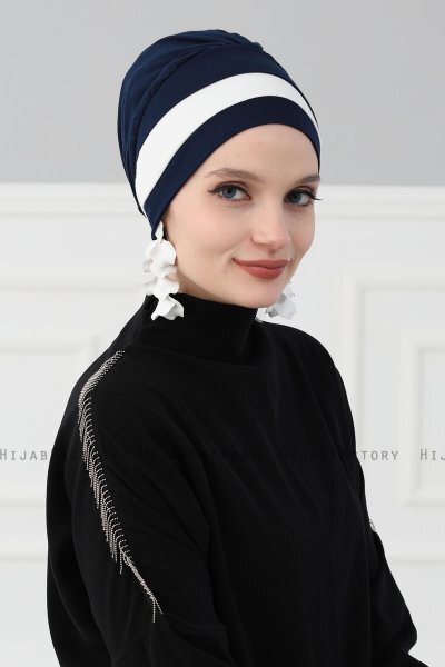 Elsa - Marineblauw & Creme Katoen Turban