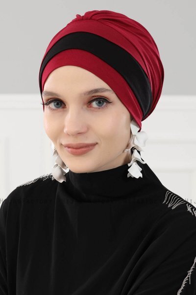 Elsa - Bordeaux & Zwart Katoen Turban