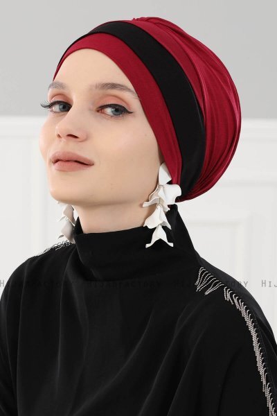 Elsa - Bordeaux & Zwart Katoen Turban