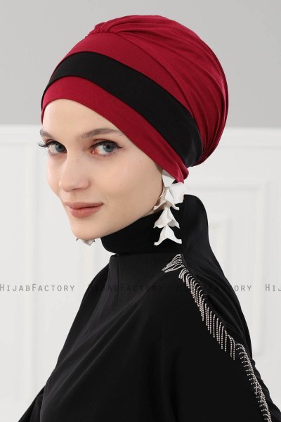 Elsa - Bordeaux & Zwart Katoen Turban