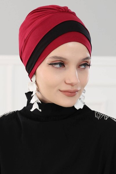 Elsa - Bordeaux & Zwart Katoen Turban