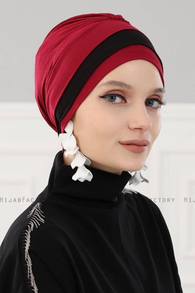 Elsa - Bordeaux & Zwart Katoen Turban
