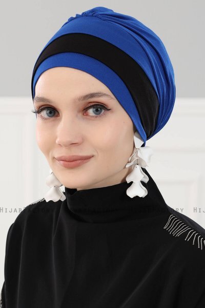Elsa - Blauw & Zwart Katoen Turban