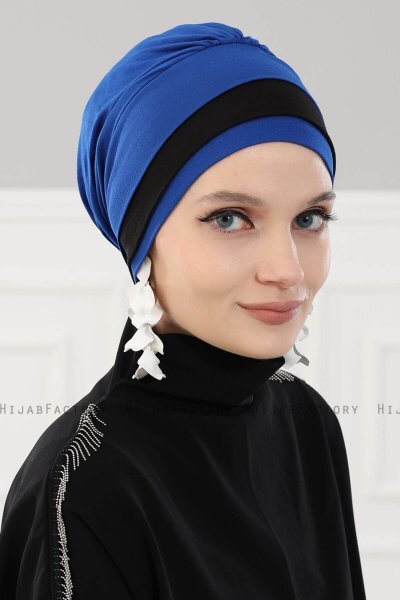 Elsa - Blauw & Zwart Katoen Turban