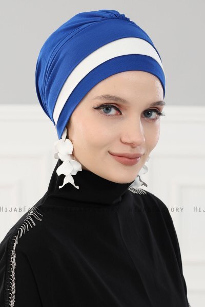 Elsa - Blauw & Creme Katoen Turban