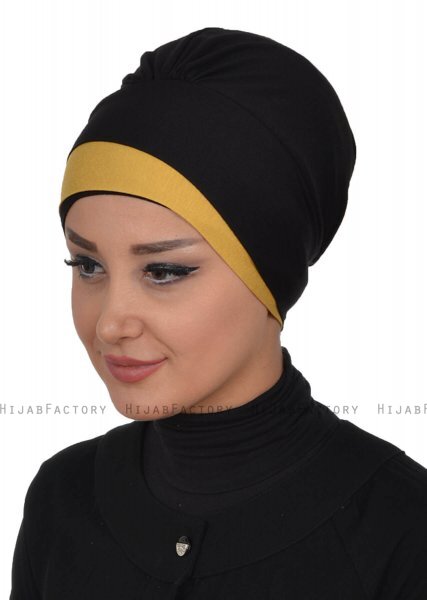 Elsa - Zwart & Mosterd Katoen Turban