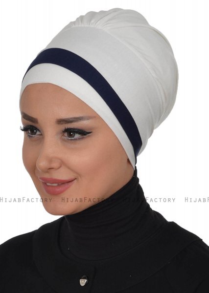 Elsa - Creme & Marineblauw Katoen Turban