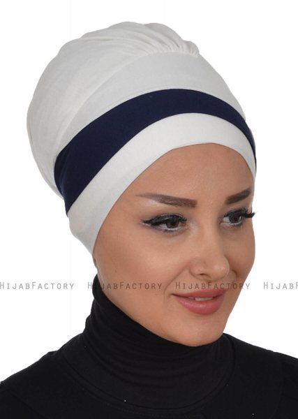 Elsa - Creme & Marineblauw Katoen Turban