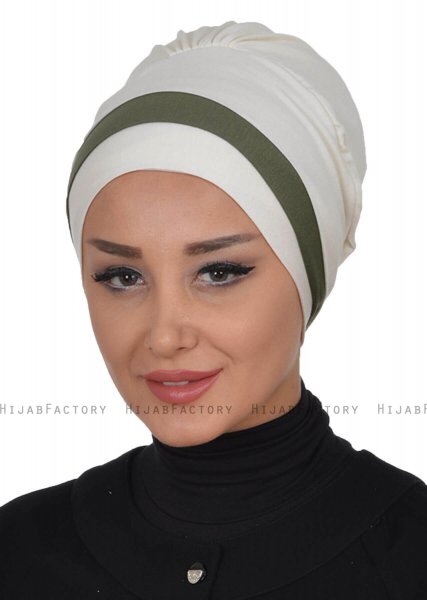 Elsa - Creme & Khaki Katoen Turban