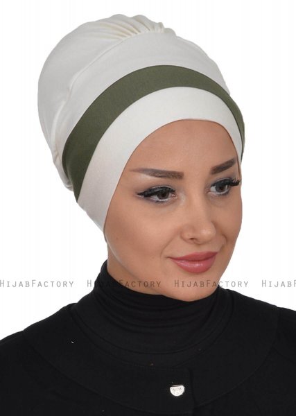 Elsa - Creme & Khaki Katoen Turban