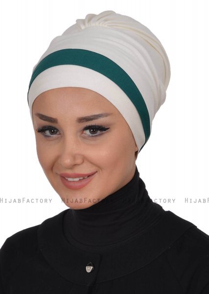 Elsa - Creme & Donkergroen Katoen Turban