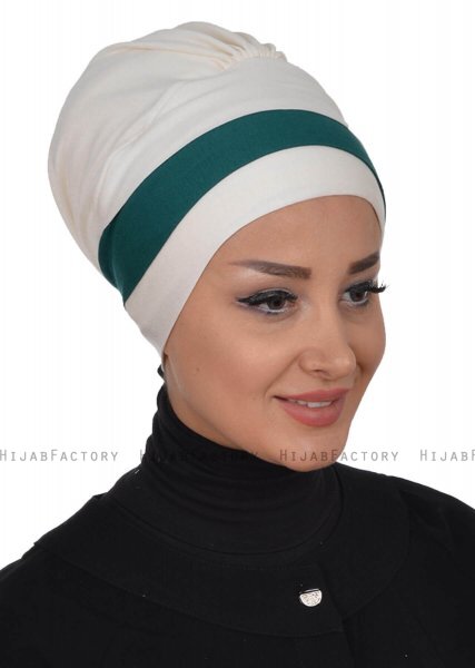 Elsa - Creme & Donkergroen Katoen Turban