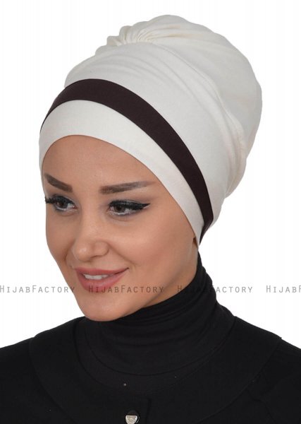 Elsa - Creme & Bruin Katoen Turban