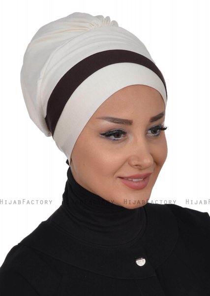 Elsa - Creme & Bruin Katoen Turban