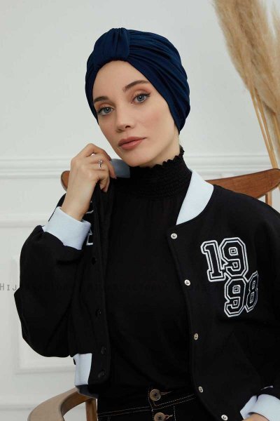 Laura - Marineblauw Katoen Turban