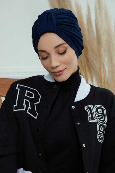Laura - Marineblauw Katoen Turban