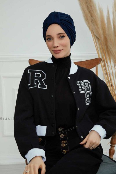 Laura - Marineblauw Katoen Turban