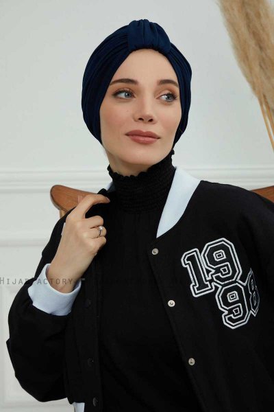 Laura - Marineblauw Katoen Turban
