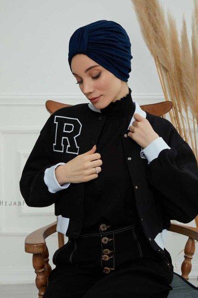 Laura - Marineblauw Katoen Turban