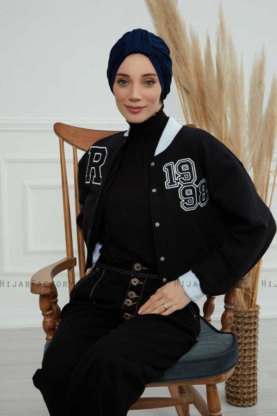 Laura - Marineblauw Katoen Turban