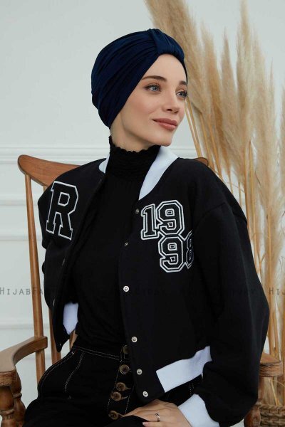 Laura - Marineblauw Katoen Turban