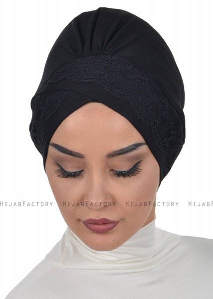 Molly - Zwart Kanten Katoen Turban