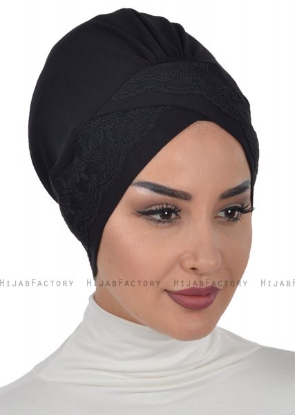 Molly - Zwart Kanten Katoen Turban