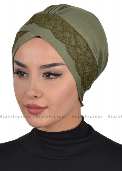 Molly - Khaki Kanten Katoen Turban