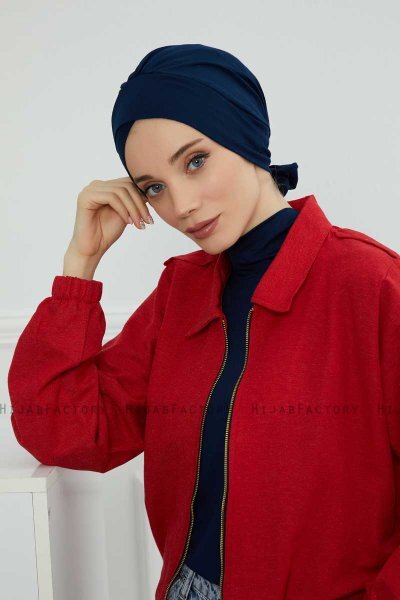 Ellie - Marineblauw Katoen Turban