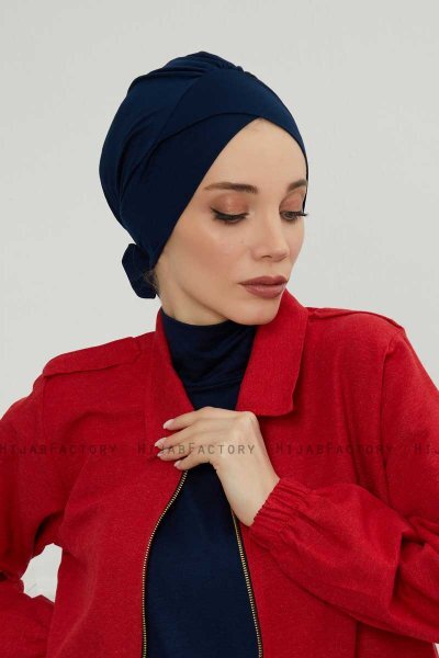 Ellie - Marineblauw Katoen Turban