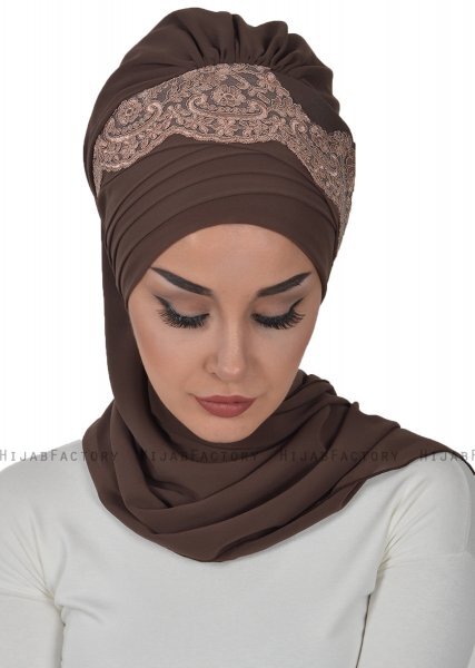 Celine - Bruin Chiffon Turban - Ayse Turban