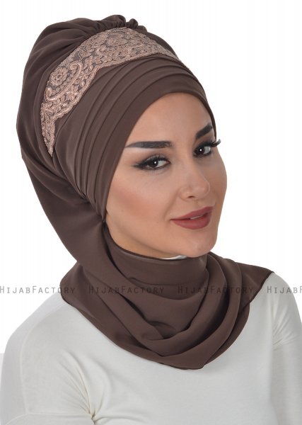 Celine - Bruin Chiffon Turban - Ayse Turban