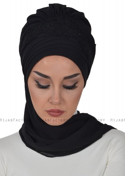 Celine - Zwart Chiffon Turban - Ayse Turban