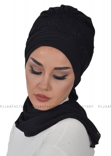 Celine - Zwart Chiffon Turban - Ayse Turban