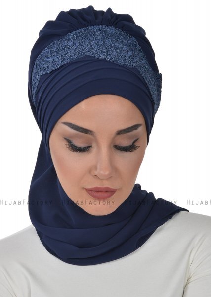 Celine - Marineblauw Chiffon Turban - Ayse Turban