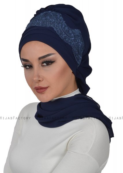 Celine - Marineblauw Chiffon Turban - Ayse Turban