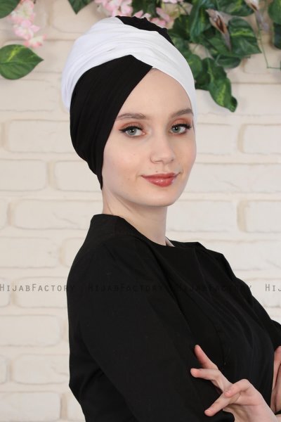 Fiona - Wit & Zwart Katoen Turban