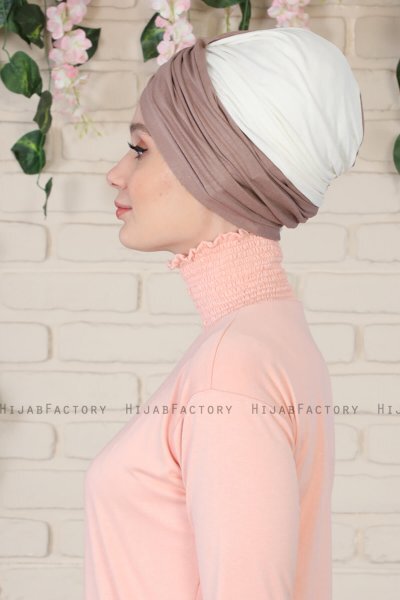 Fiona - Donker Taupe & Creme Katoen Turban