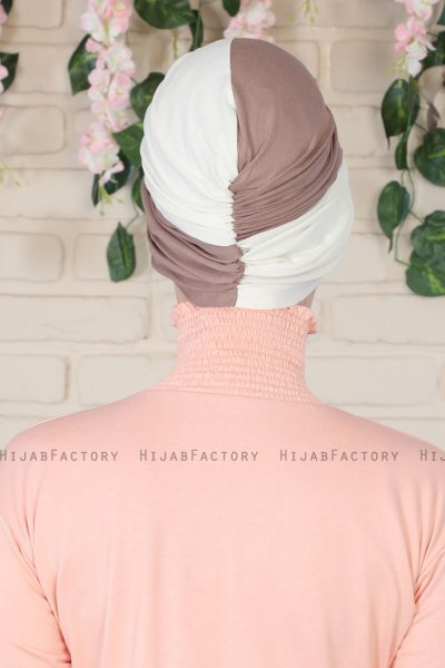 Fiona - Donker Taupe & Creme Katoen Turban