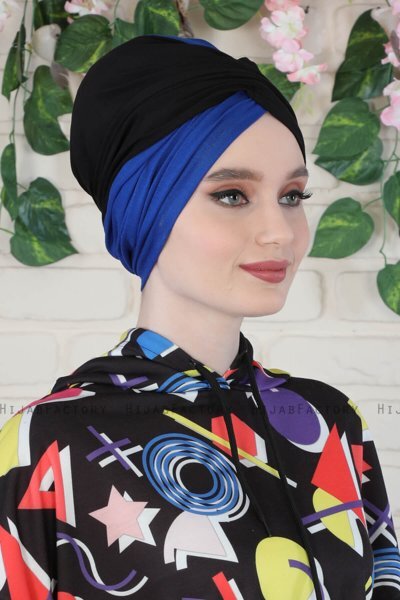 Fiona - Zwart & Blauw Katoen Turban