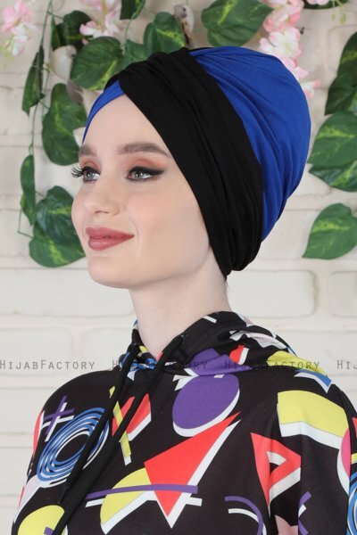Fiona - Zwart & Blauw Katoen Turban