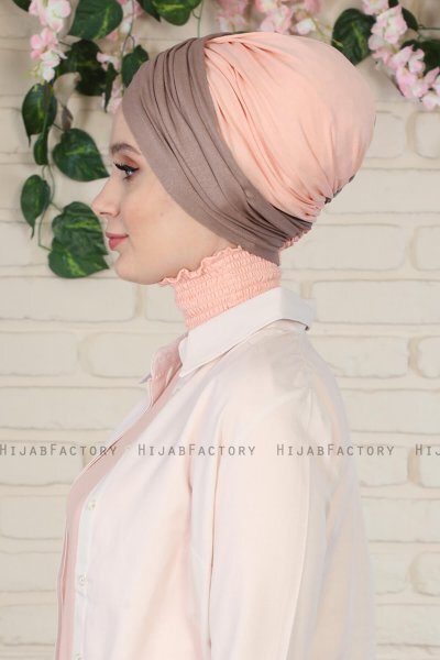 Fiona - Donker Taupe & Oudroze Katoen Turban
