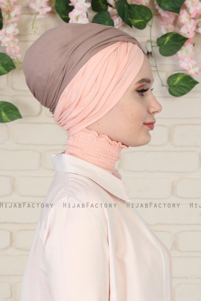 Fiona - Donker Taupe & Oudroze Katoen Turban