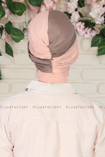 Fiona - Donker Taupe & Oudroze Katoen Turban