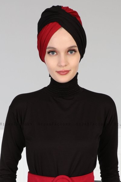 Fiona - Zwart & Bordeaux Katoen Turban