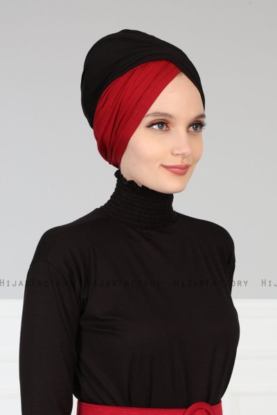 Fiona - Zwart & Bordeaux Katoen Turban