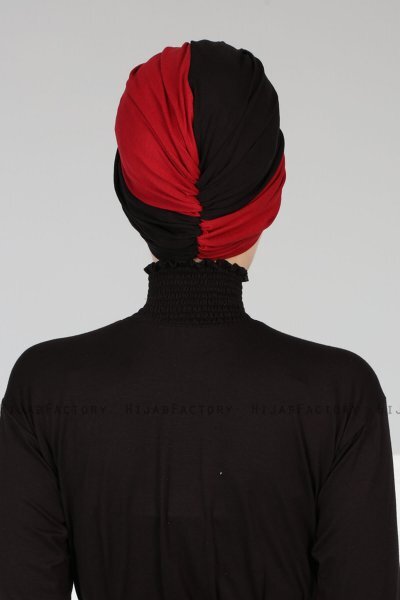 Fiona - Zwart & Bordeaux Katoen Turban