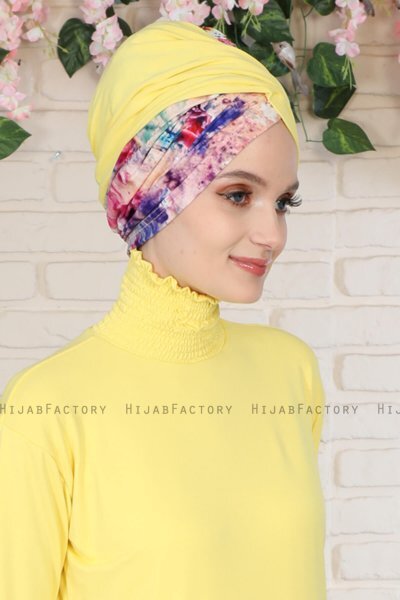 Fiona - Yellow Paint Katoen Turban