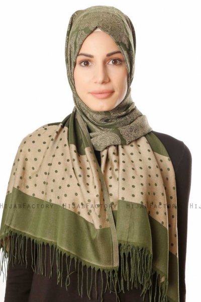 Alev - Khaki Gedessineerde Hijab